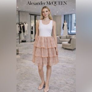 NWT Alexander McQueen Pink Tiered Lace Skirt L